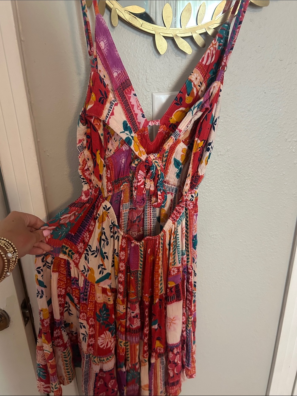 Bohemian Patchwork V-Neck Sundress in Multi-Color - Picture 2 of 3